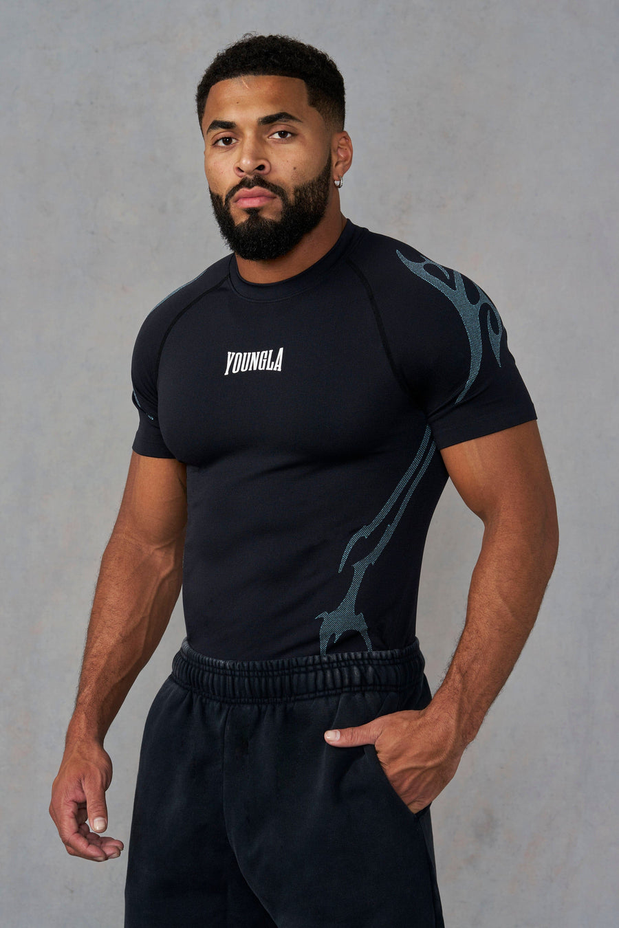 Gothic Compression Tees - Black/Blue - High Definition Angle 1