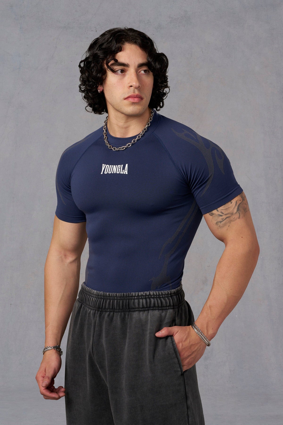 Gothic Compression Tees - Navy - High Definition Angle 1