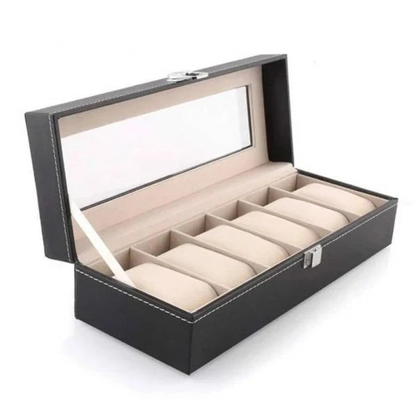 6-Slot PU Leather Wrist Watch Storage Box – Elegant Watch Holder & Display Case Organizer