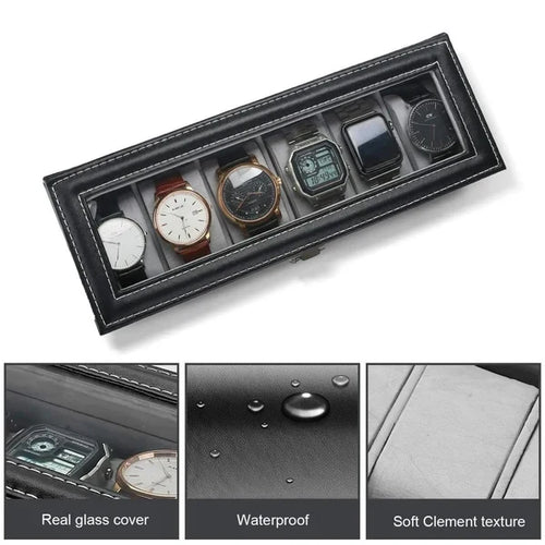 6-Slot PU Leather Wrist Watch Storage Box – Elegant Watch Holder & Display Case Organizer