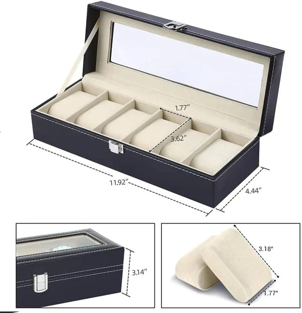 6-Slot PU Leather Wrist Watch Storage Box – Elegant Watch Holder & Display Case Organizer