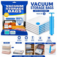 Vacuum Storage Bags with Hand Pump | Space-Saving Compression Bags for Clothes, Blankets & Bedding | 5-Pack
