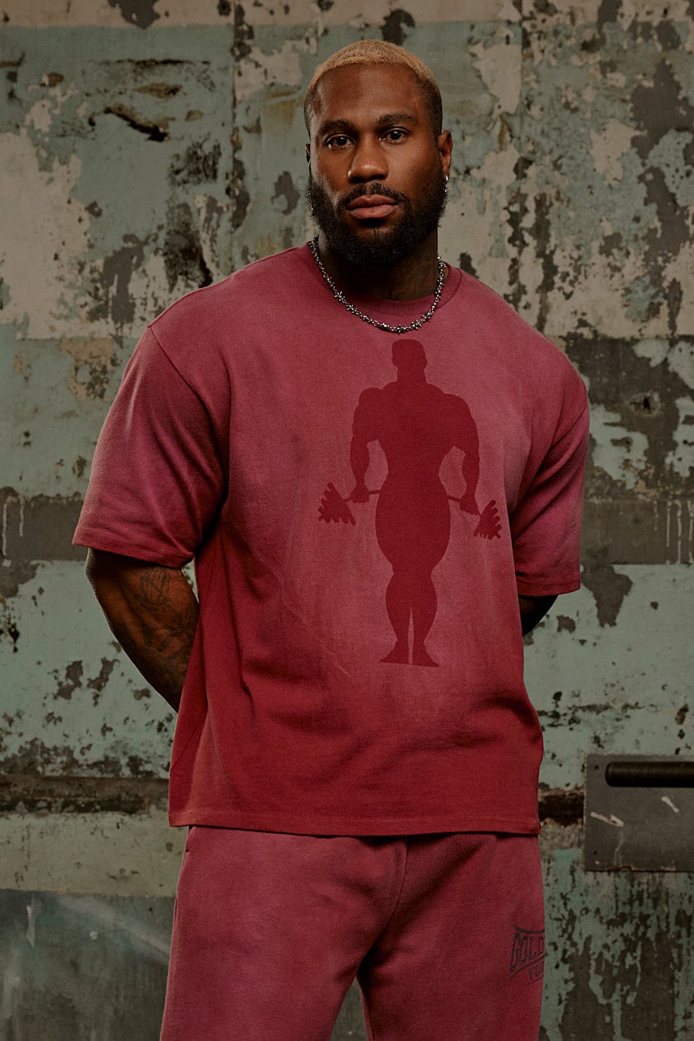 Gold's Iron Legacy Shadow Tees - Burgundy Wash - High Definition Angle 2