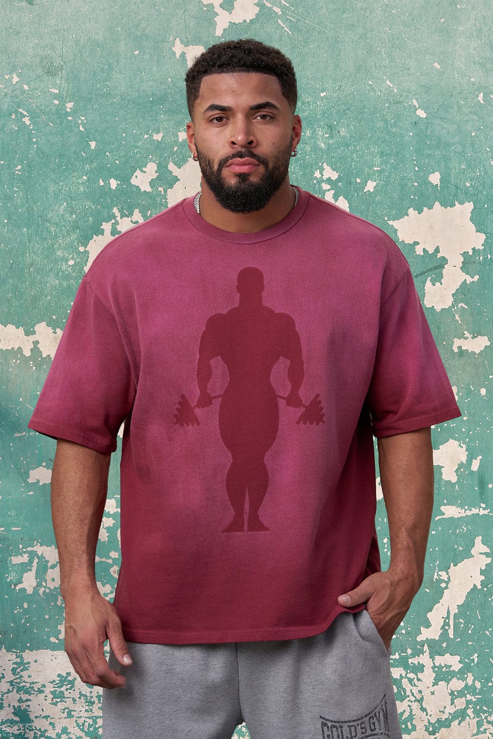 Gold's Iron Legacy Shadow Tees - Burgundy Wash - High Definition Angle 1