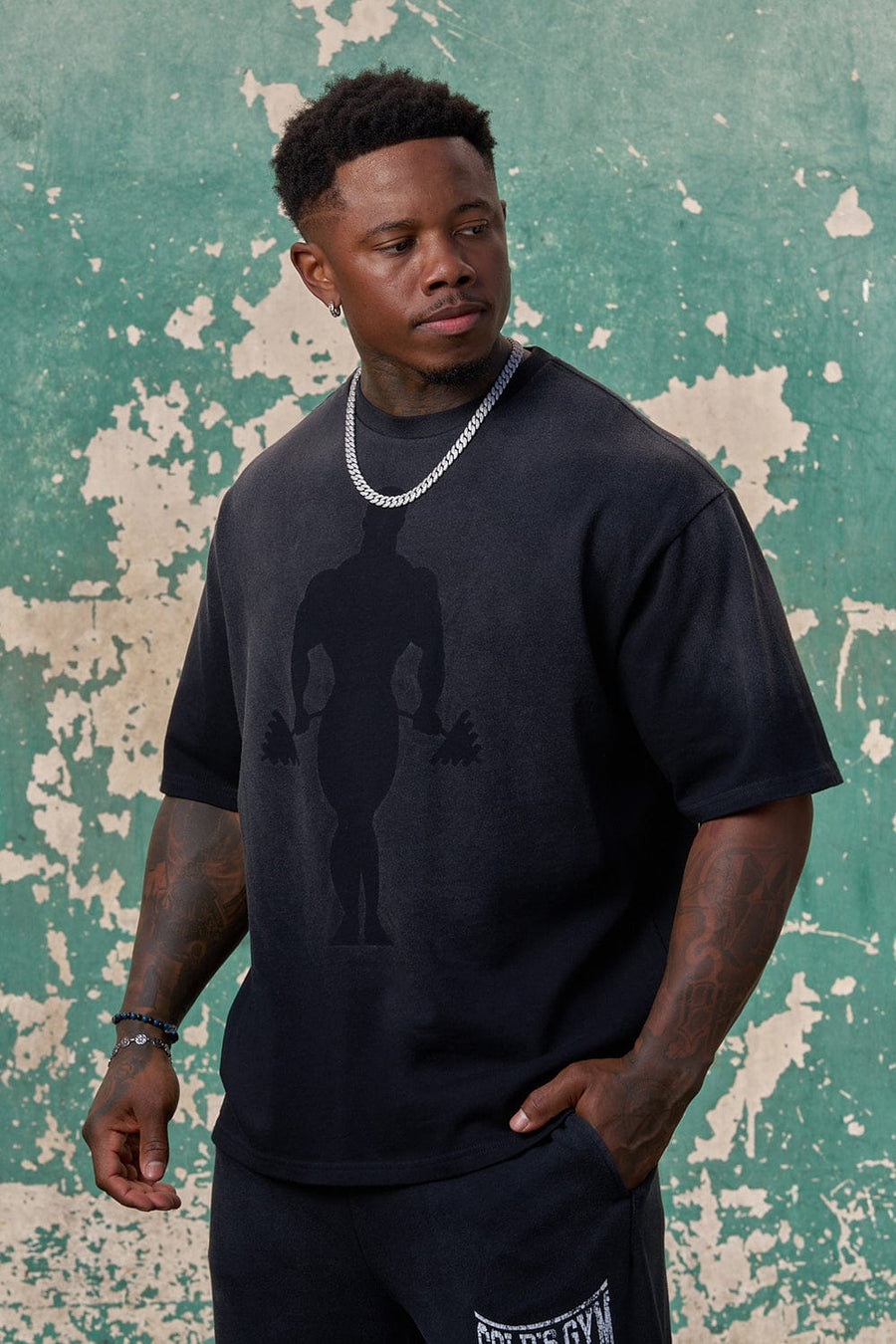 Gold's Iron Legacy Shadow Tees - Black Wash - High Definition Angle 1