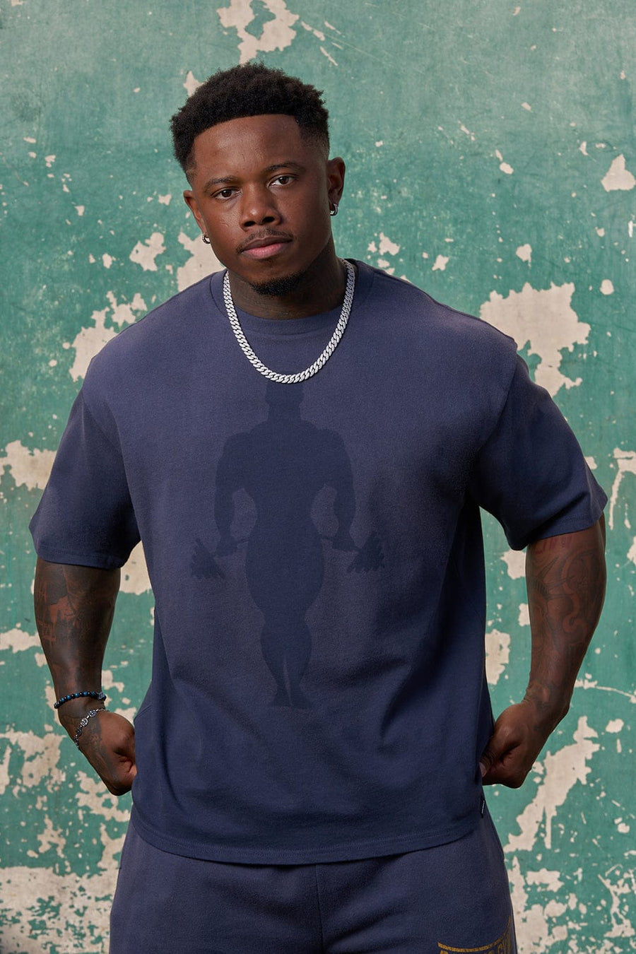 Gold's Iron Legacy Shadow Tees - Navy Wash - High Definition Angle 1