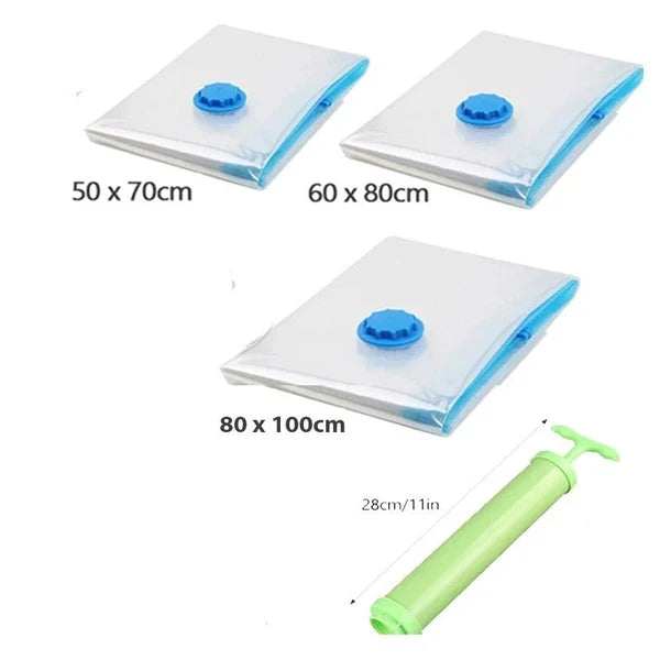 Vacuum Storage Bags with Hand Pump | Space-Saving Compression Bags for Clothes, Blankets & Bedding | 5-Pack