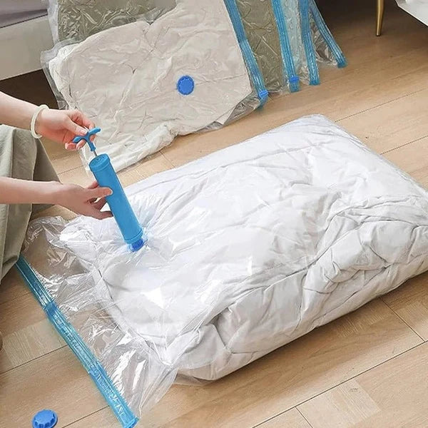 Vacuum Storage Bags with Hand Pump | Space-Saving Compression Bags for Clothes, Blankets & Bedding | 5-Pack