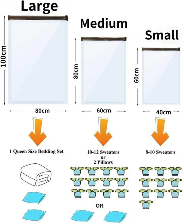 Vacuum Storage Bags with Hand Pump | Space-Saving Compression Bags for Clothes, Blankets & Bedding | 5-Pack